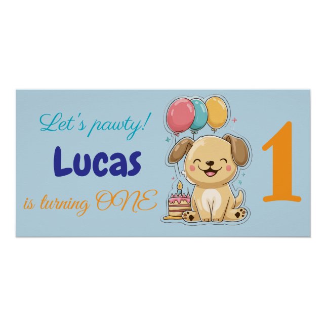 Happy Puppy, Boy, Let's Pawty, 1st Birthday  Poster (Front)