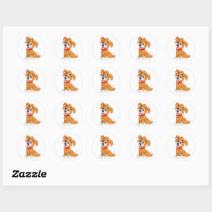 Happy Puppy Cartoon Dog Classic Round Sticker