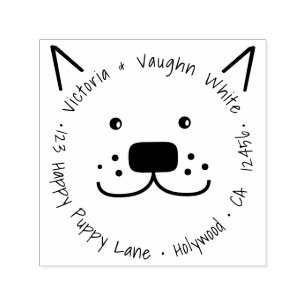 Happy Puppy Dog Return Address - Funny Pet Self-inking Stamp