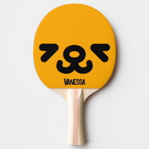 Happy Puppy Face Orange with Name Ping Pong Paddle