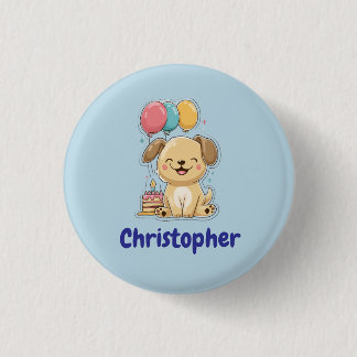 Happy Puppy Pawty, 1st Birthday, Personalized 3 Cm Round Badge