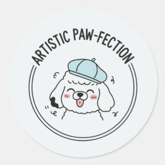 Happy Puppy Poodle Dog Portrait Illustration Classic Round Sticker