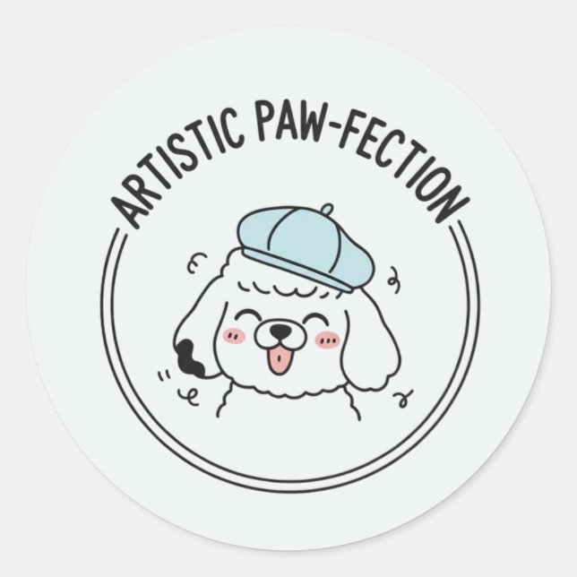 Happy Puppy Poodle Dog Portrait Illustration Classic Round Sticker (Front)