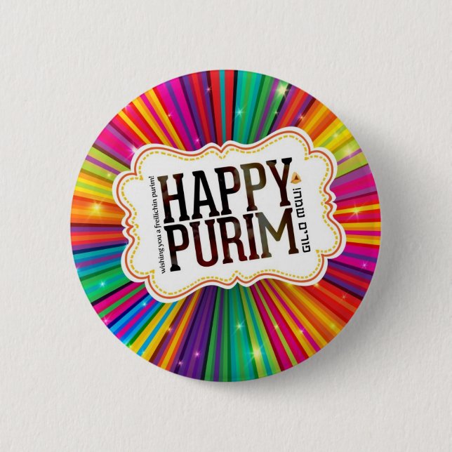 happy purim 6 cm round badge (Front)