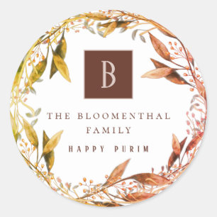 Happy Purim Autumn leaf custom Classic Round Sticker