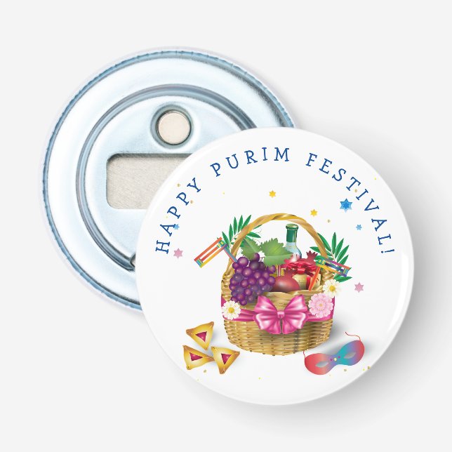 Happy Purim Basket Gifts, Decoration, Ornaments Bottle Opener (Front)