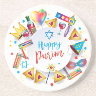 Happy Purim Basket Gifts, Decoration, Ornaments Coaster