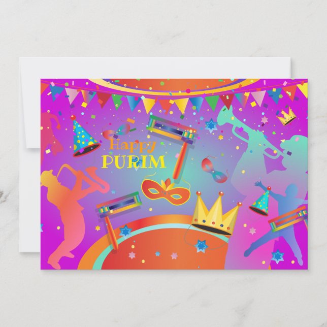 Happy Purim Carnival Party Holiday Card (Front)