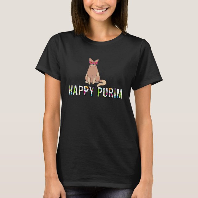 Happy Purim Cat Funny Costume Jewish holiday Purim T-Shirt (Front)