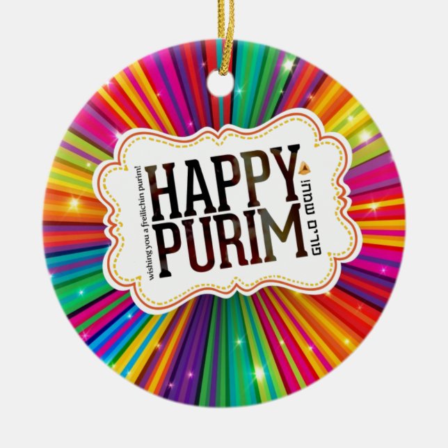 happy purim ceramic tree decoration (Front)
