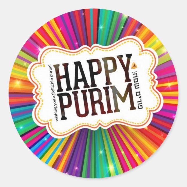 happy purim classic round sticker (Front)