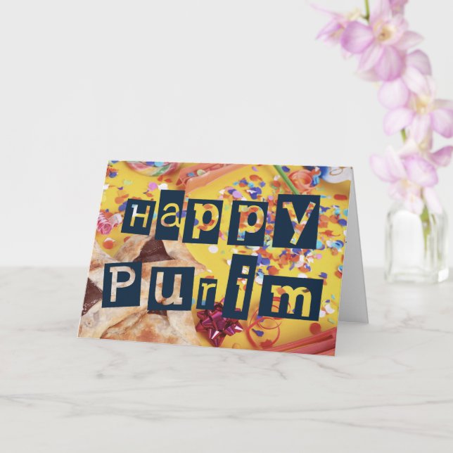 Happy Purim Colourful Jewish Holiday Card (Orchid)