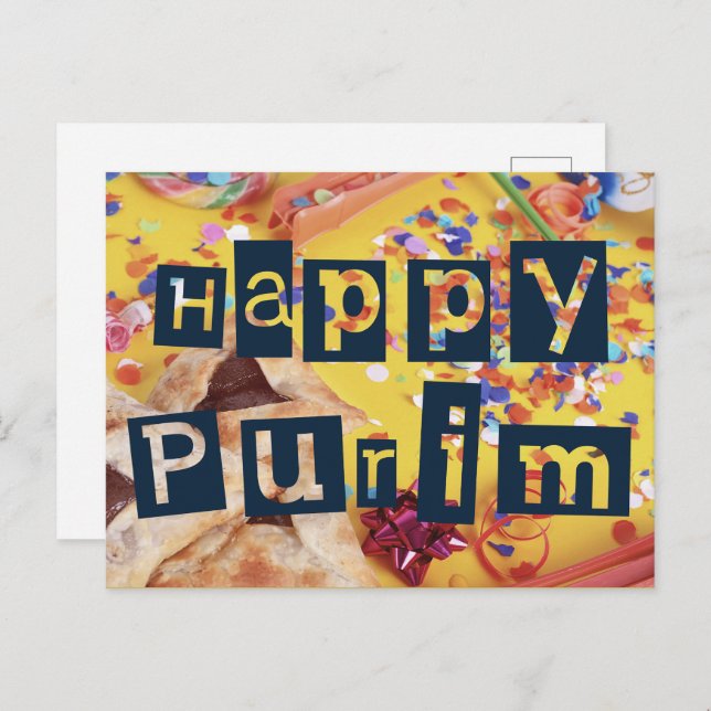 Happy Purim Colourful Jewish Holiday  Postcard (Front/Back)