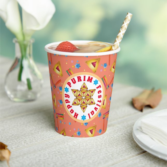 Happy Purim! colourful pattern Paper cup (Insitu)
