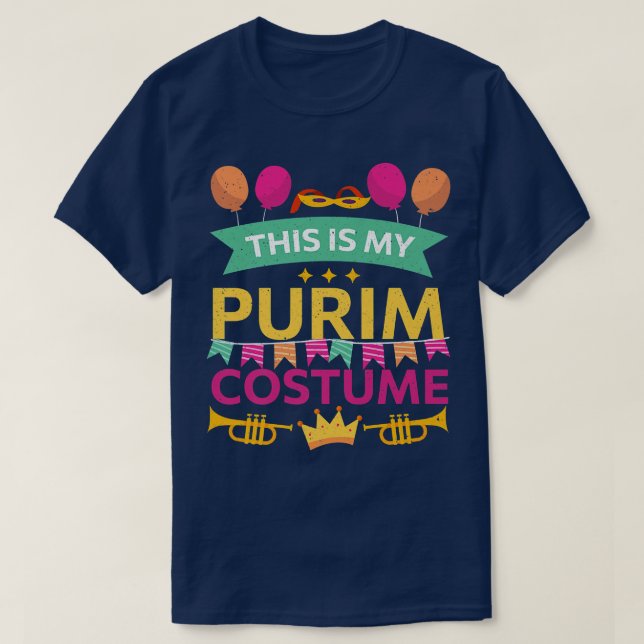 Happy Purim Costume Idea Cute Mask Hebrew Jewish H T-Shirt (Design Front)