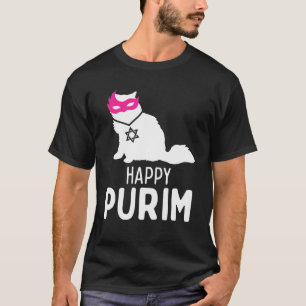 Happy Purim Costume Idea Funny Cat Hebrew Jewish H T-Shirt