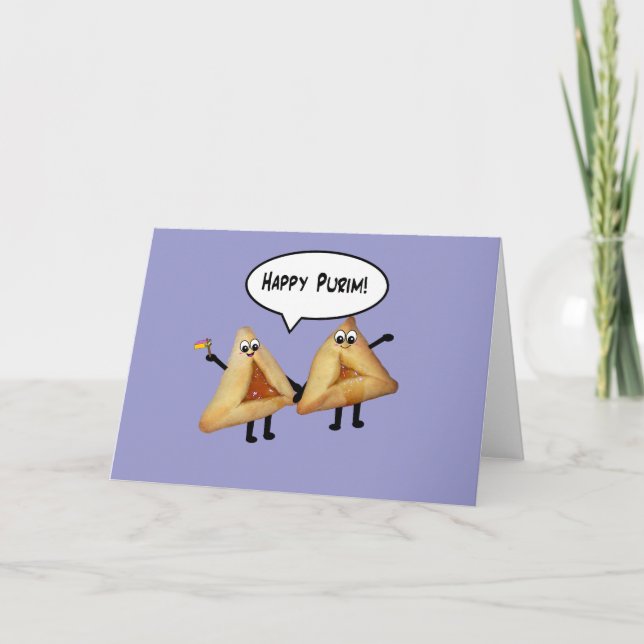 Happy Purim Cute Smiling Hamentaschen Cartoon Card (Front)
