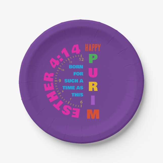 HAPPY PURIM Esther 4:14 For Such A Time As This Paper Plate (Front)