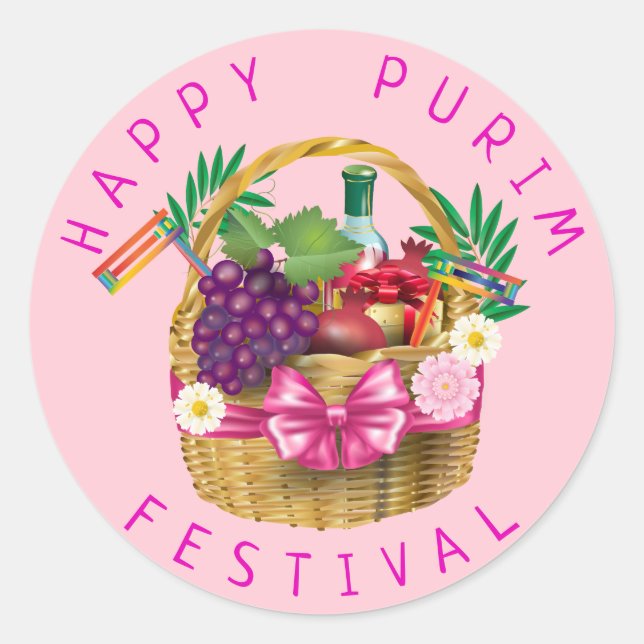 Happy Purim Festival Funny Clown Kids Party Classic Round Sticker (Front)