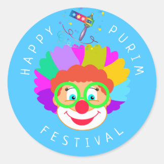Happy Purim Festival Funny Clown Kids Party Classic Round Sticker