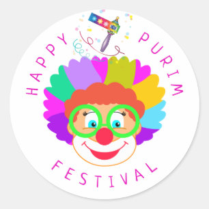 Happy Purim Festival Funny Clown Kids Party Classic Round Sticker