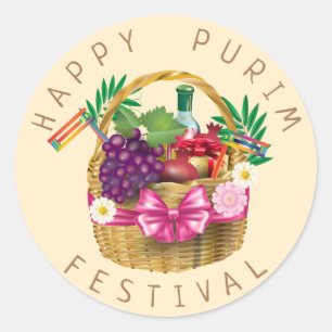 Happy Purim Festival Funny Clown Kids Party Classic Round Sticker
