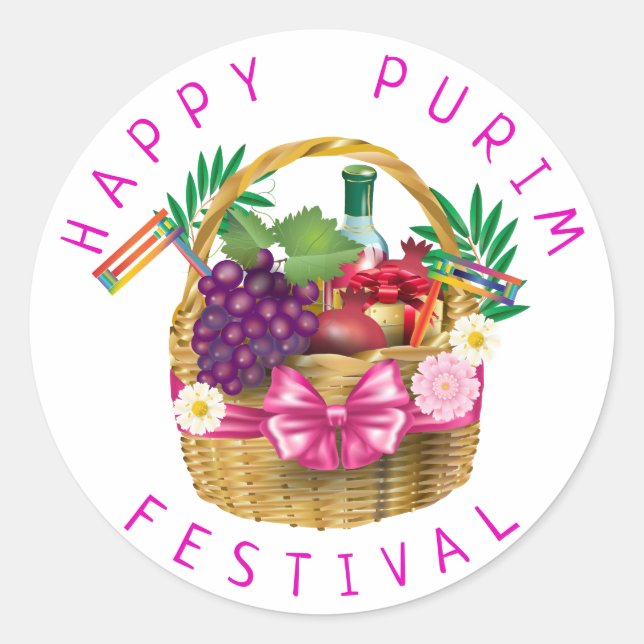 Happy Purim Festival Funny Clown Kids Party Classic Round Sticker (Front)