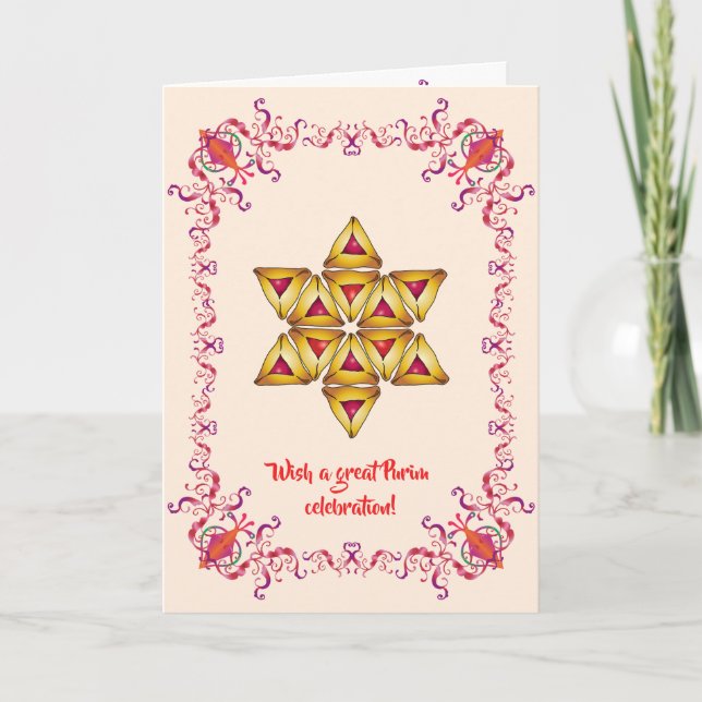 Happy Purim Festival Hamantaschen cookies Vintage Holiday Card (Front)