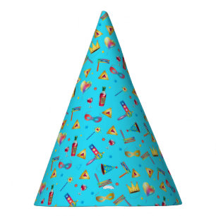 Happy Purim Festival Kids Party Gift Blue Pattern Hat