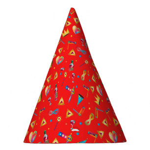 Happy Purim Festival Kids Party Gifts Red Pattern Hat