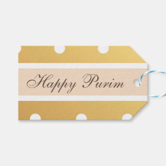 Happy Purim Gift Tag Gold Polka Dots