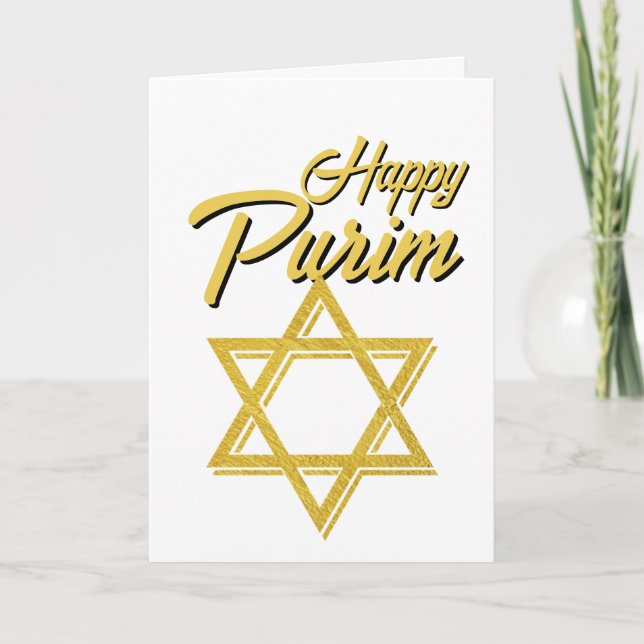 Happy Purim Greeting Card - Golden Star of David (Front)