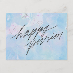 happy purim in cloud blue postcard