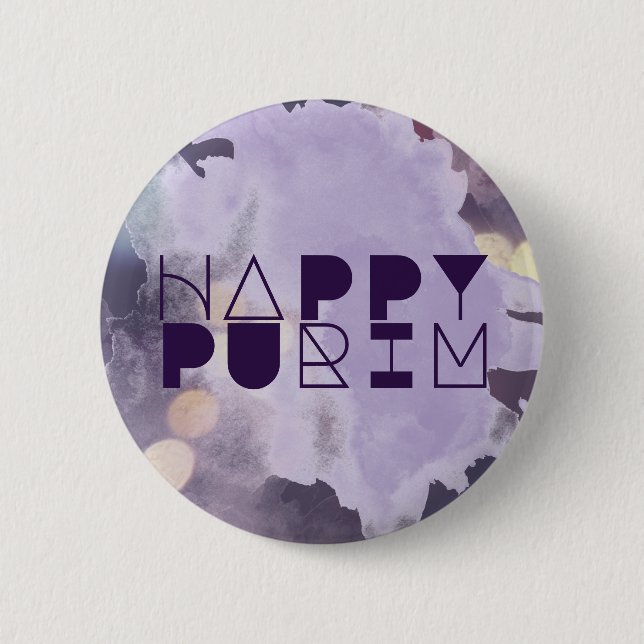 HAPPY PURIM in Purple 6 Cm Round Badge (Front)