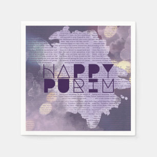 HAPPY PURIM in Purple with Esther Story Napkin