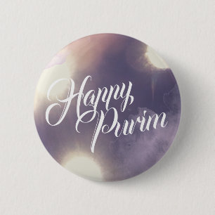 Happy Purim in Sparkle and Purple 6 Cm Round Badge
