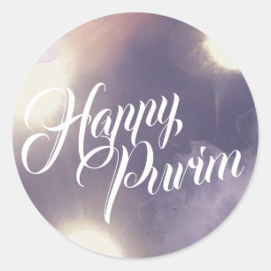 Happy Purim in Sparkle and Purple Classic Round Sticker