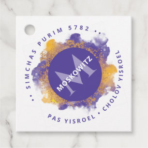 Happy Purim - Kosher Info Monogram Classic Round  Favour Tags