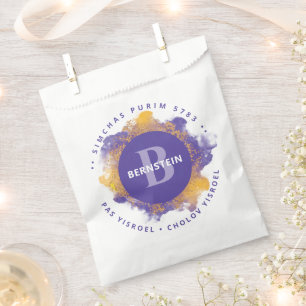 Happy Purim - Kosher Info Purple Monogram Favour Bags