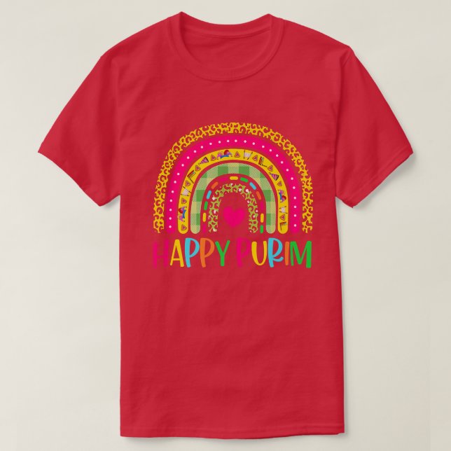 Happy Purim  Leopard Print Rainbow Jewish Holiday  T-Shirt (Design Front)