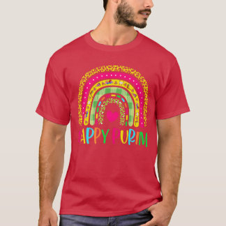 Happy Purim  Leopard Print Rainbow Jewish Holiday  T-Shirt