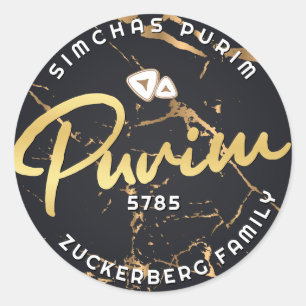  Happy Purim Marble Gold Mishloach Manos Classic R Round Sticker