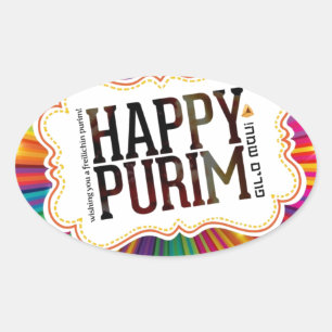 happy purim oval sticker
