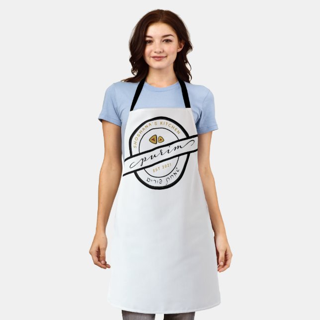 HAPPY PURIM Script Personalised Apron (Worn)