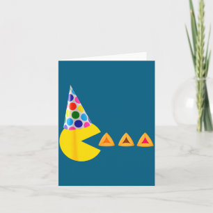 Happy purim video game eating hamantashen queen card