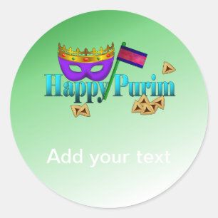 Happy Purim with Mask, Gragger, and Hamentaschen Classic Round Sticker