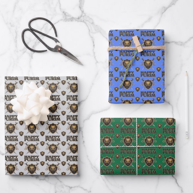 Happy Purim Wrapping Paper Sheets (Front)