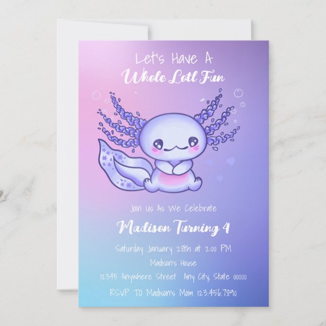 Happy Purple Axolotl Birthday  Invitation (Front)
