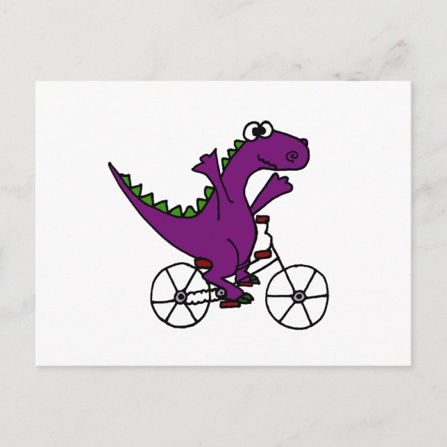 Happy Purple Dinosaur Riding Bicycle Postcard (Front)