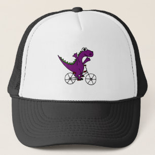 Happy Purple Dinosaur Riding Bicycle Trucker Hat